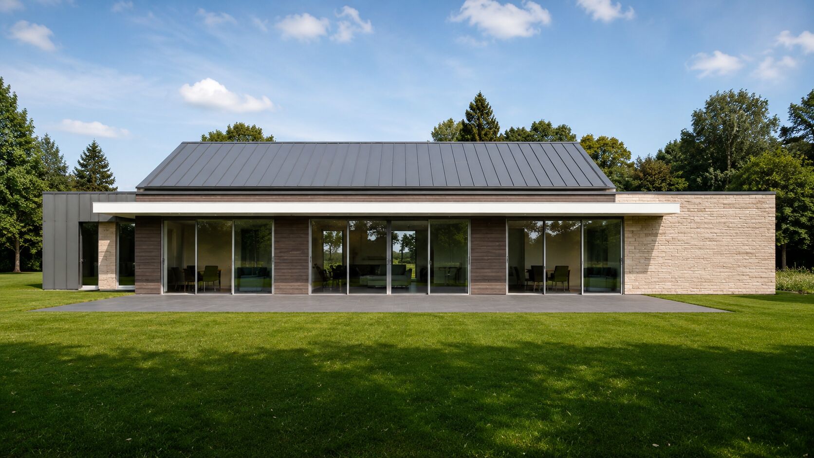 Perspective 3D, la façade et ses baies pleine largeur