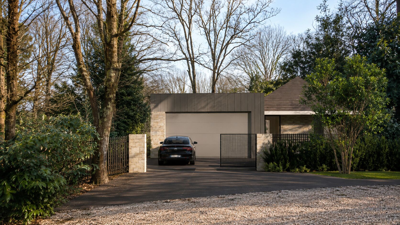 Perspective 3D, l'entrée et le double garage