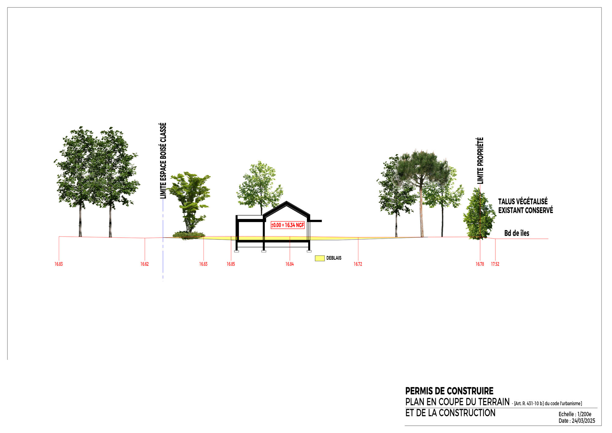 Plan en coupe du terrain et de la construction
