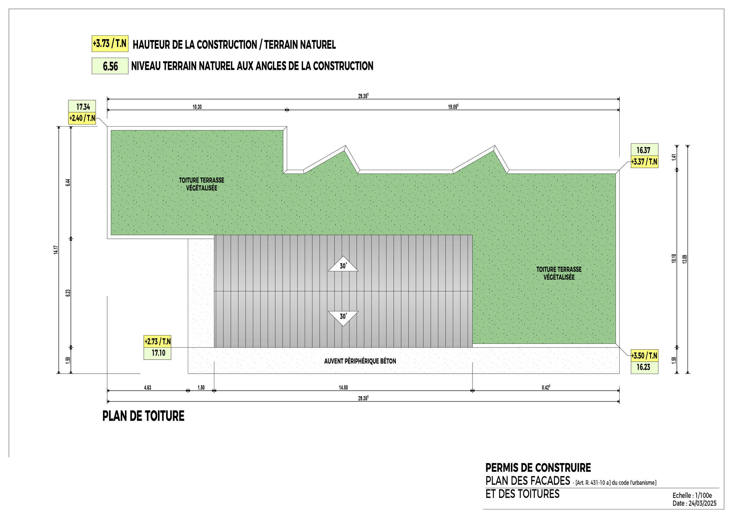 Plan des façades et des toitures de la villa
