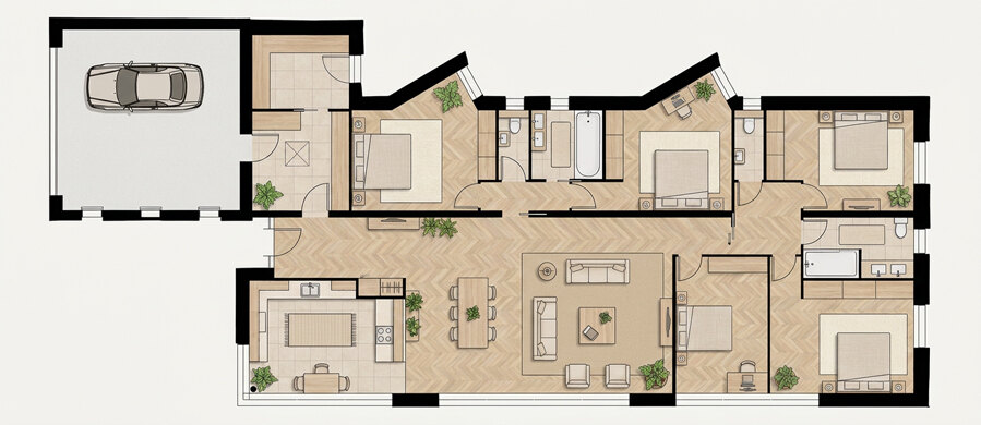 Plan de la villa en version 220 m²